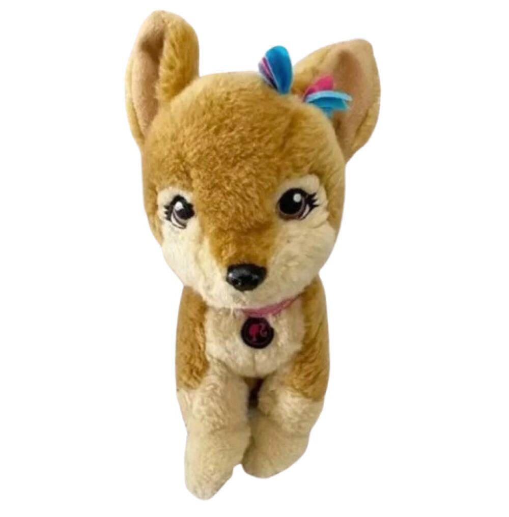 BARBIE Brown Tan Dog Plush Stuffed Animal Toy Bow Collar 10 Inch